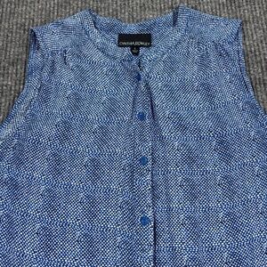 Cynthia‎ Rowley Sleeveless Blouse Womens L Blue Geometric Button Up Shell Top